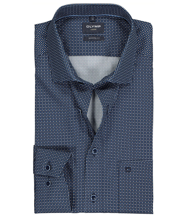 Olymp 1320 39 18 olymp overhemd donkerblauw blauw wit print mouwlengte 7