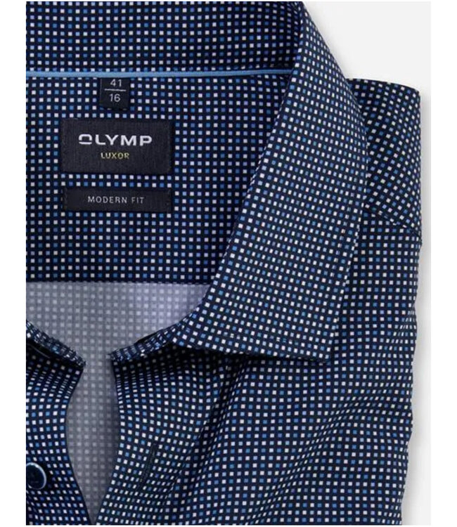 Olymp 1320 39 18 olymp overhemd donkerblauw blauw wit print mouwlengte 7