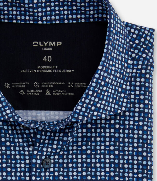 Olymp 1226 39 18 olymp overhemd donkerblauw blauw wit print jersey mouwlengte 7