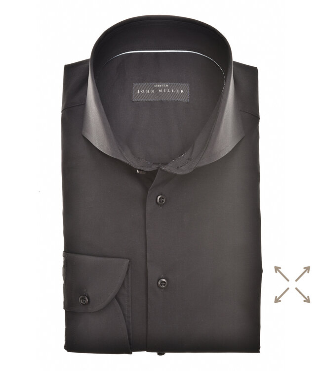 John Miller 5336513 290 heren overhemd tailored fit zwart katoen stretch cut away