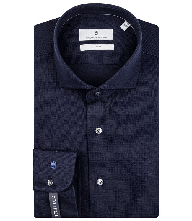 Thomas Maine heren overhemd donkerblauw jersey 1 knoops cut away