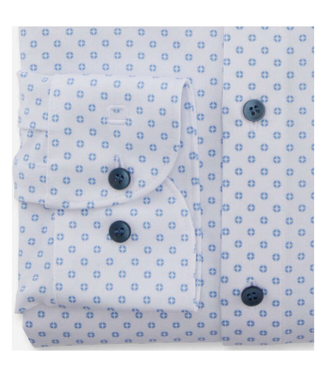 Olymp 2024 34 00 strijkvrij overhemd wit blauw print 1knoops cut away