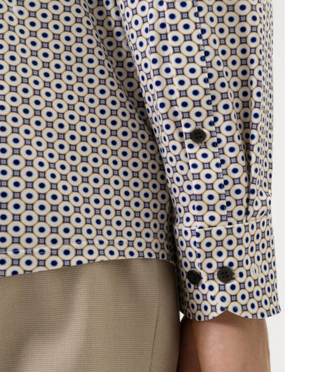 Olymp 2012 34 22 strijkvrij overhemd bruin beige donkerblauw retro print