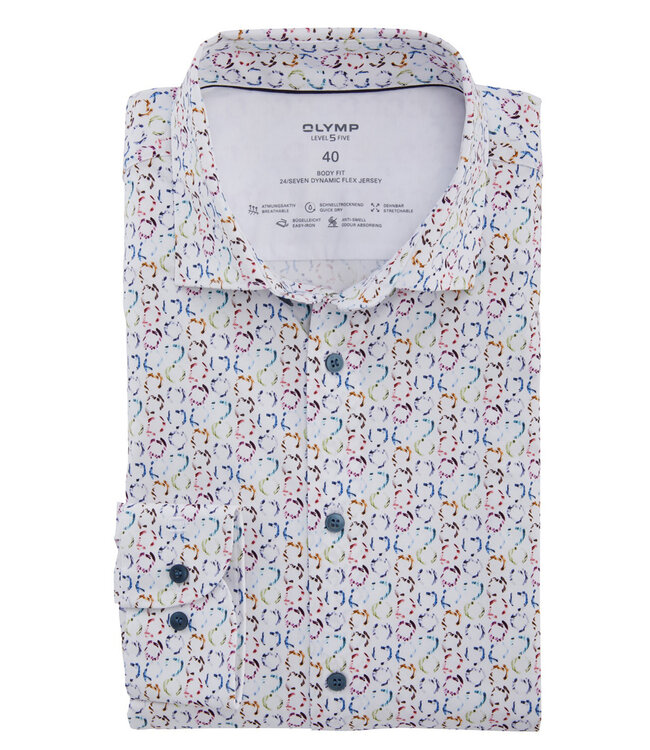 Olymp 2000 34 00 strijkvrij overhemd  wit gekleurde feest print