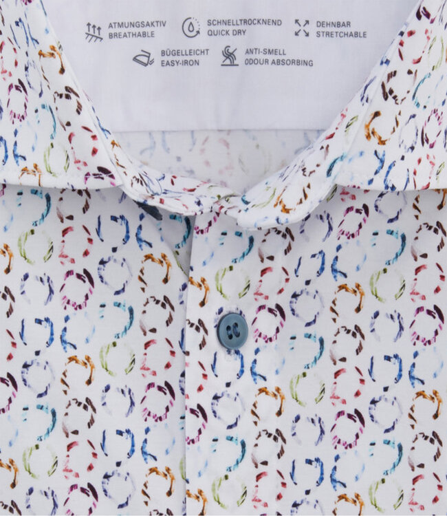 Olymp 2000 34 00 strijkvrij overhemd  wit gekleurde feest print