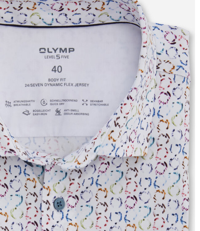 Olymp 2000 34 00 strijkvrij overhemd  wit gekleurde feest print