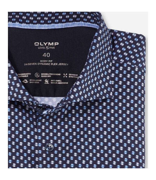 Olymp 2015 34 18 strijkvrij overhemd  donkerblauw blauw print jersey stretch