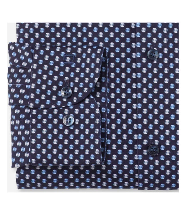 Olymp 2015 34 18 strijkvrij overhemd  donkerblauw blauw print jersey stretch