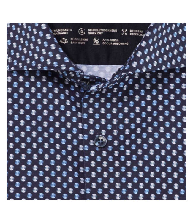 Olymp 2015 34 18 strijkvrij overhemd  donkerblauw blauw print jersey stretch