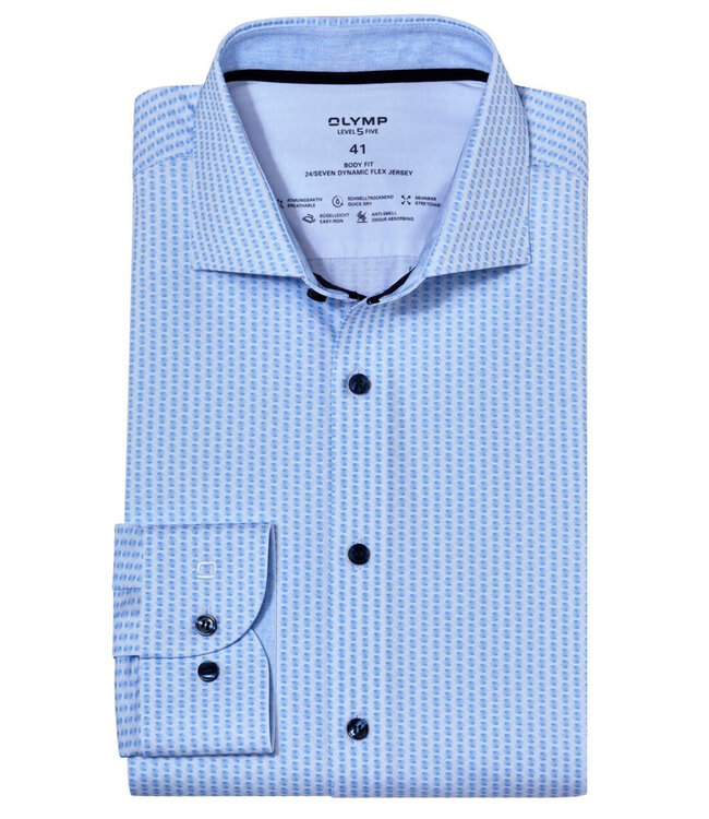 Olymp 2015 34 11 strijkvrij overhemd  blauw print jersey stretch