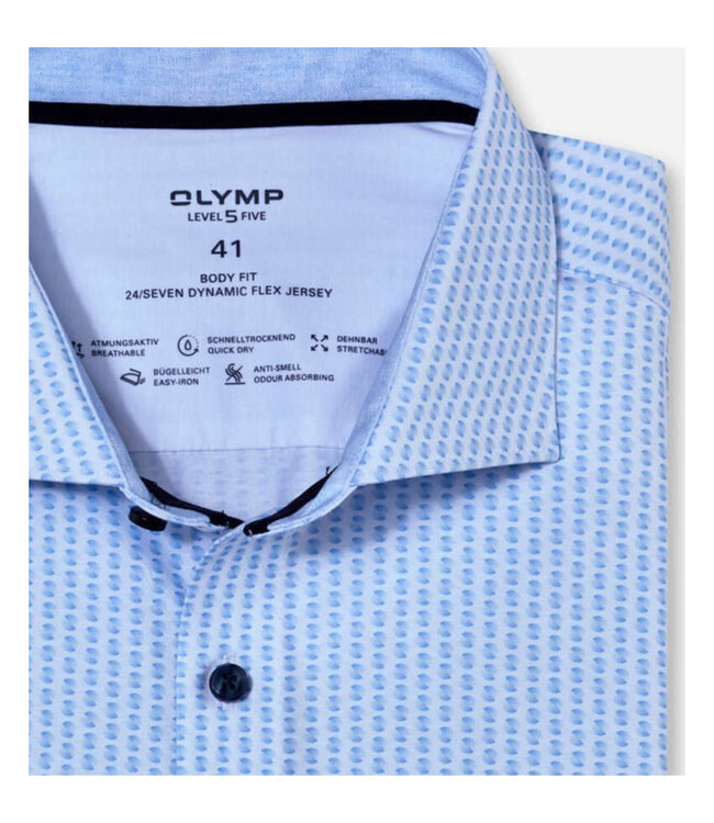 Olymp 2015 34 11 strijkvrij overhemd  blauw print jersey stretch