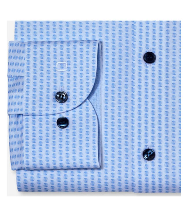 Olymp 2015 34 11 strijkvrij overhemd  blauw print jersey stretch
