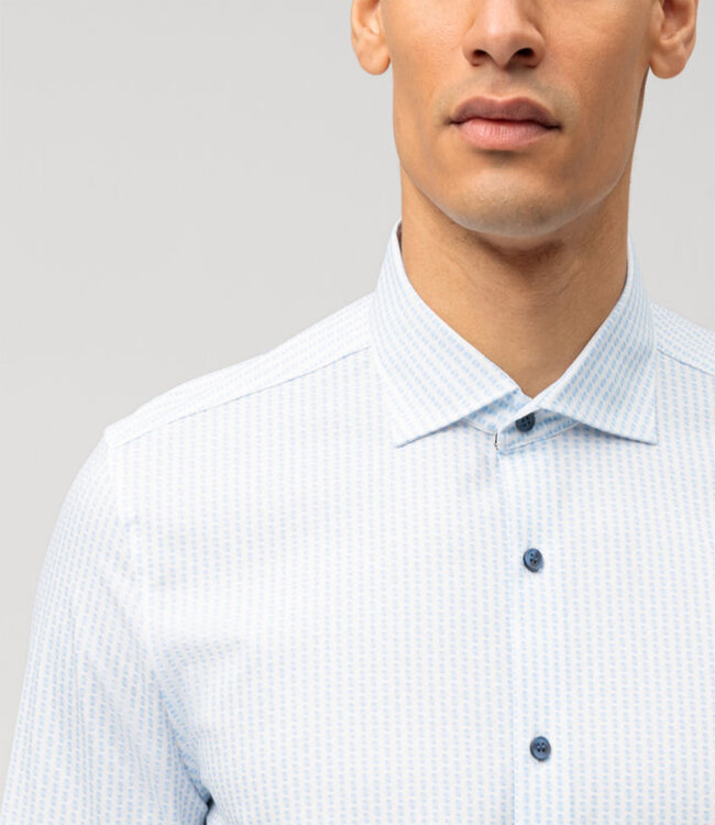 Olymp 2015 34 11 strijkvrij overhemd  blauw print jersey stretch