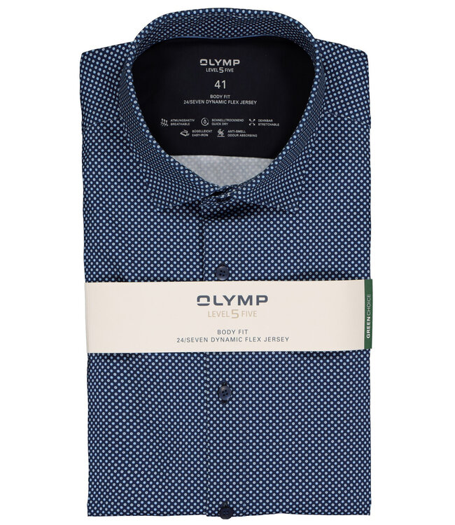 Olymp 2036 34 11 strijkvrij overhemd  donkerblauw blauw print jersey stretch
