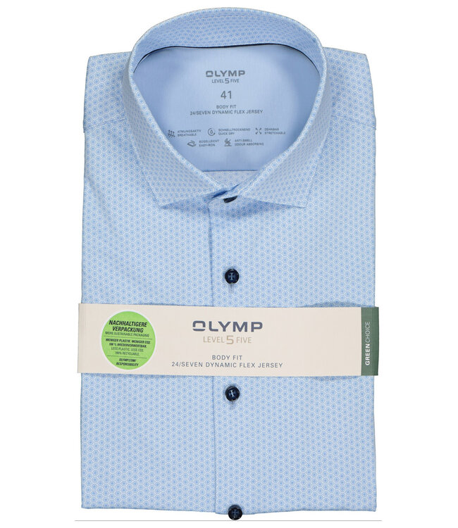 Olymp 2034 34 11 strijkvrij overhemd  blauw print jersey stretch