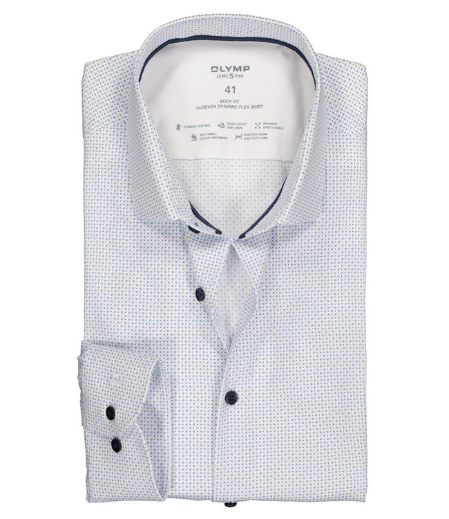 Olymp 2062 34 11 body fit strijkvrij overhemd blauw wit print