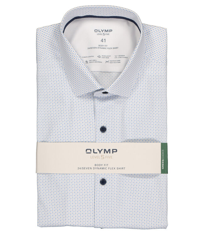 Olymp 2062 34 11 body fit strijkvrij overhemd blauw wit print