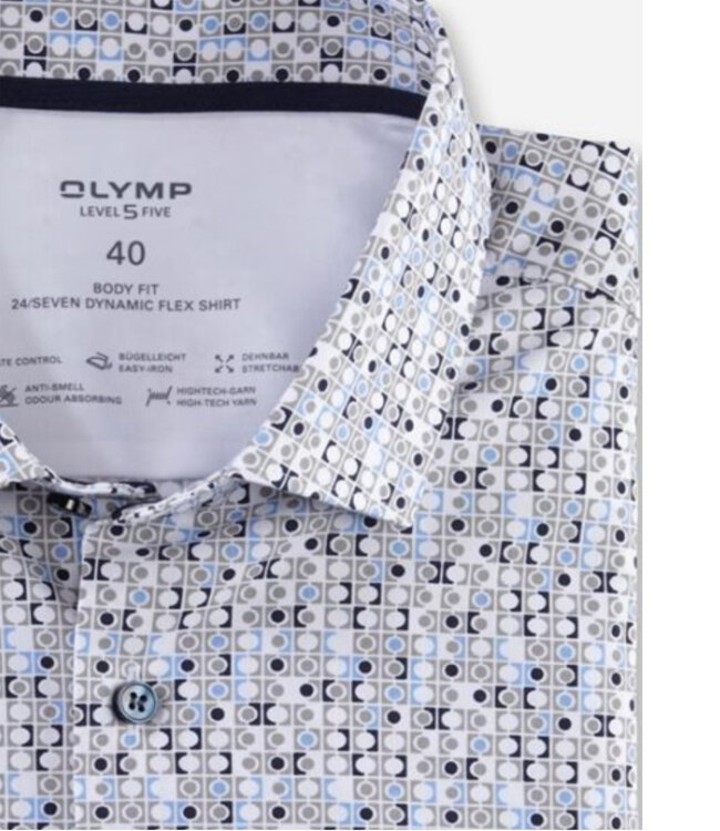 Olymp 2045 34 23 body fit strijkvrij overhemd olijfgroen blauw print