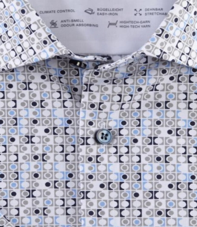 Olymp 2045 34 23 body fit strijkvrij overhemd olijfgroen blauw print