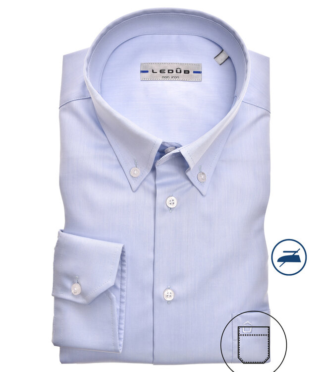 Ledub 0324508 120 heren overhemd lichtblauw button down non-iron