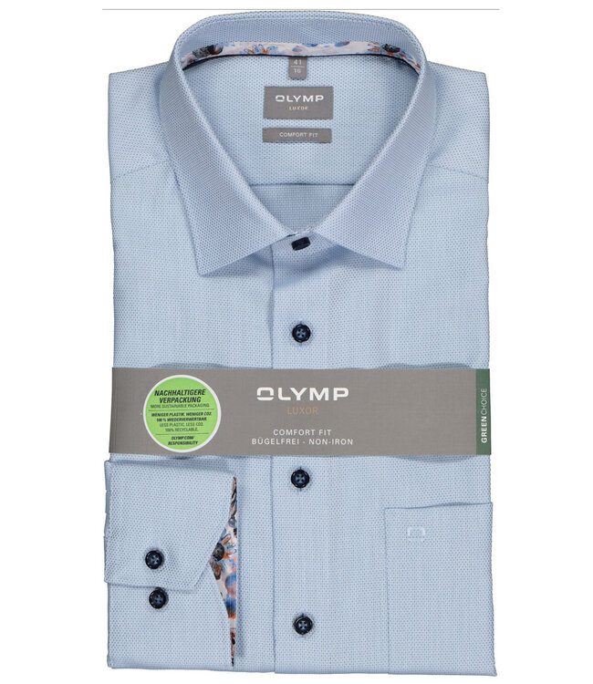 Olymp 1082 34 11 strijkvrij heren overhemd  lichtblauw structuur