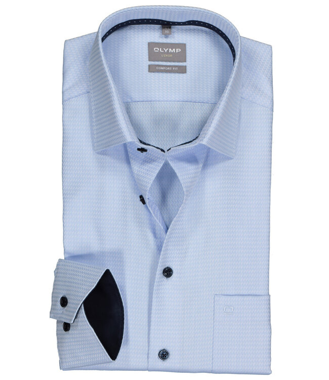 Olymp 1114 34 11 strijkvrij heren overhemd  lichtblauw structuur