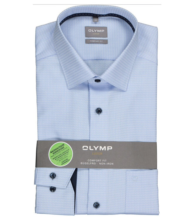 Olymp 1114 34 11 strijkvrij heren overhemd  lichtblauw structuur