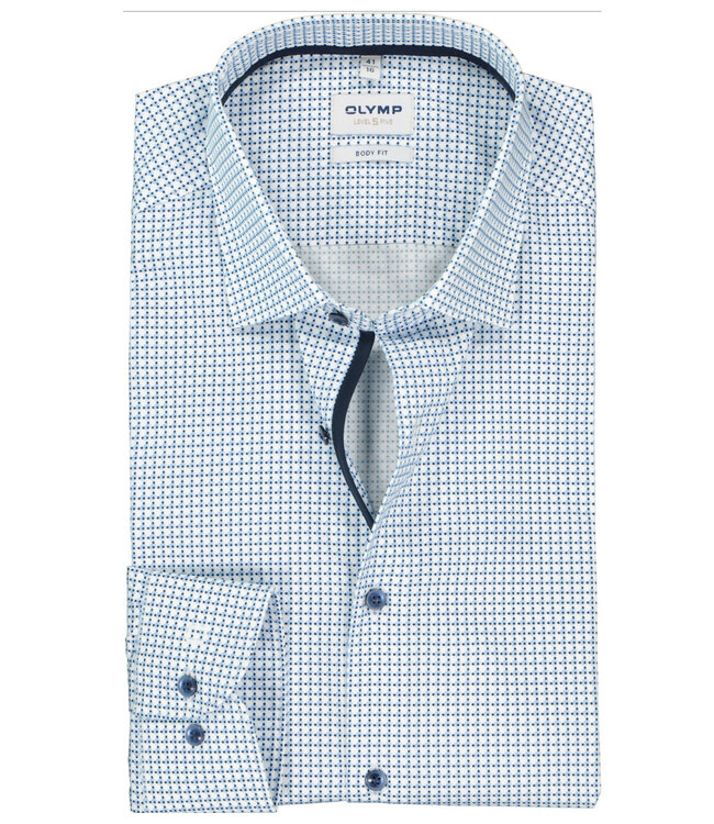 Olymp 2110 34 11 body fit overhemd blauw donkerblauw grafische print