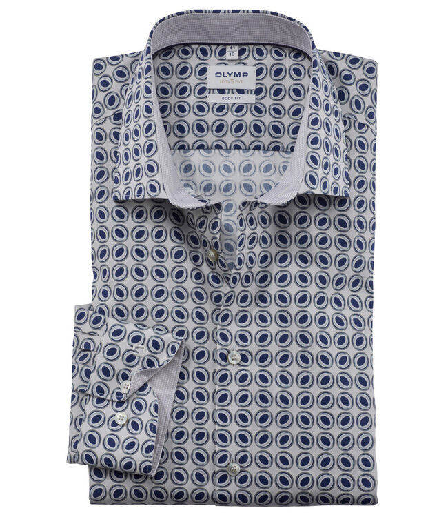 Olymp 2057 34 23  overhemd donkerblauw grijs grafische print