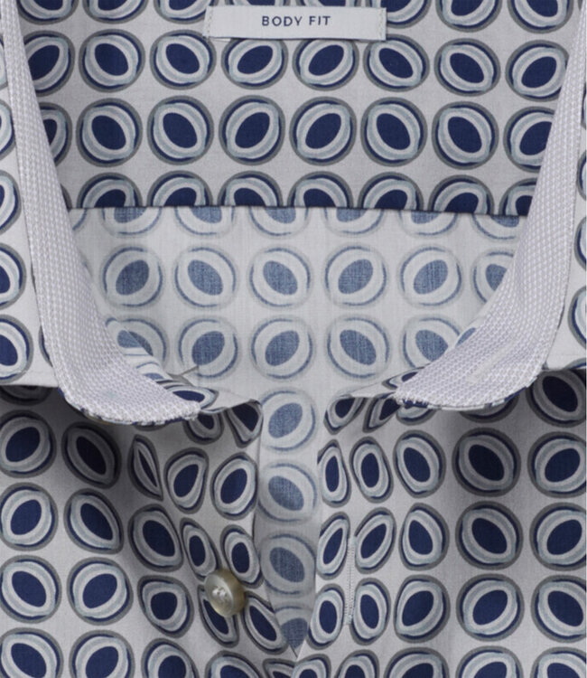 Olymp 2057 34 23  overhemd donkerblauw grijs grafische print