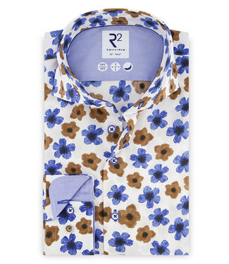 donkerblauw bruin wit bloemenprint