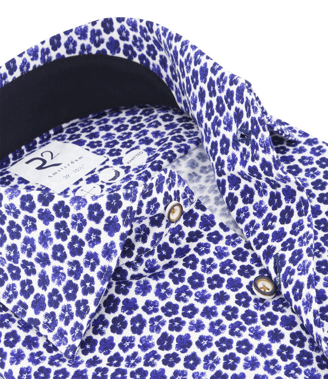 120.WSP.011 overhemd donkerblauw kobaltblauw bloemenprint