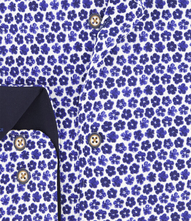 120.WSP.011 overhemd donkerblauw kobaltblauw bloemenprint