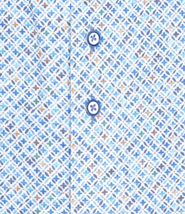 120.WSP.012 overhemd wit met blauw bruin donkerblauw grafische print
