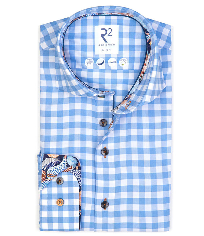 120.WSP.056 overhemd lichtblauw wit ruitje 1knoops cut away