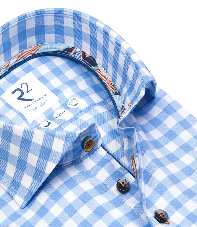 120.WSP.056 overhemd lichtblauw wit ruitje 1knoops cut away