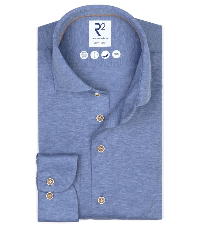 R2 Amsterdam 120.WSP.XLS.076 jersey overhemd mouwlengte 7 jeans blauw