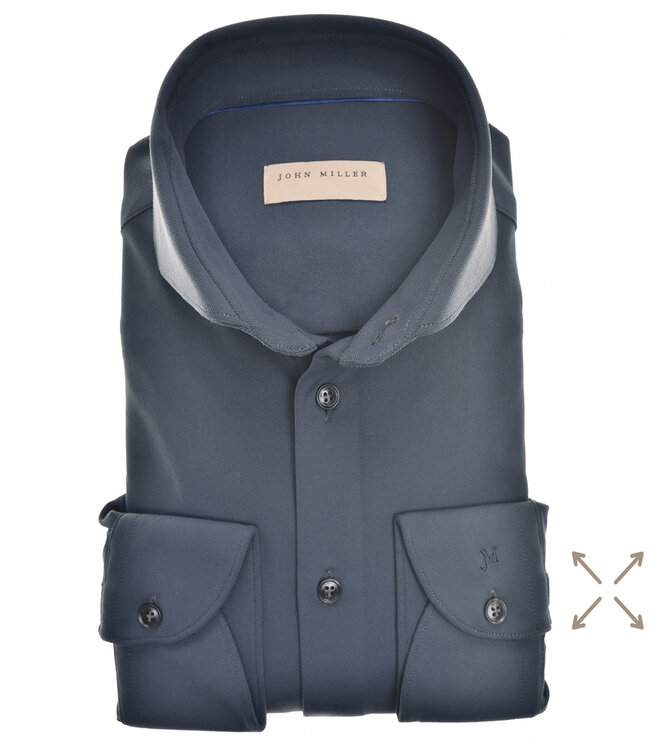 John Miller 5140879 180 donkerblauw structuur heren overhemd hyperstretch