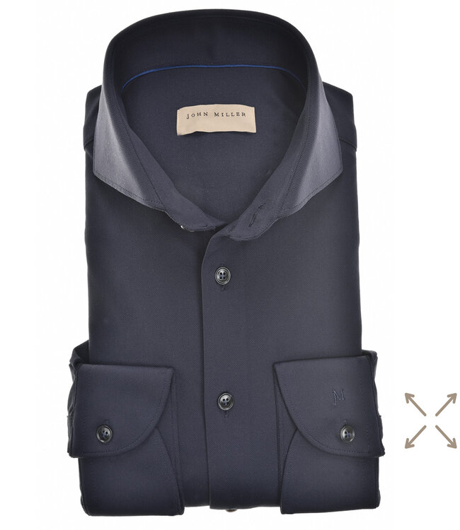 John Miller 5140879 190 donkerblauw structuur heren overhemd hyperstretch
