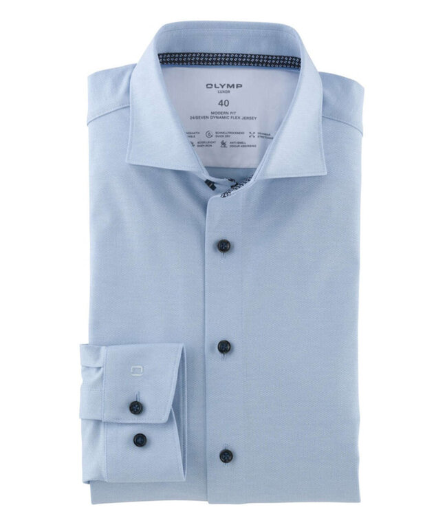 Olymp 1207 24 11 olymp overhemd lichtblauw structuur dynamic flex jersey