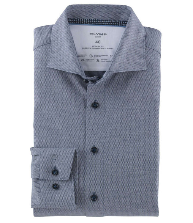 Olymp 1207 24 18 olymp overhemd donkerblauw structuur dynamic flex jersey