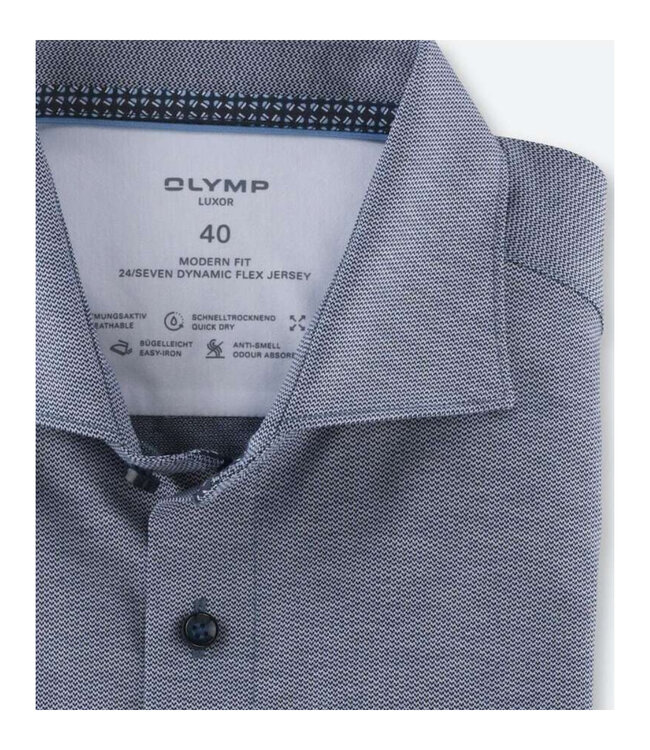 Olymp 1207 24 18 olymp overhemd donkerblauw structuur dynamic flex jersey