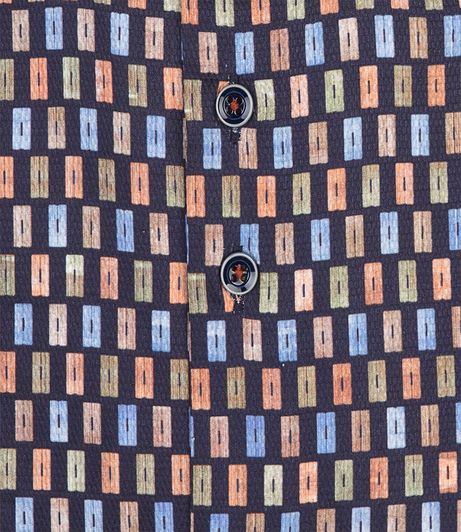 122.WSP.039  overhemd speciale grafische print donkerblauw oranje blauw