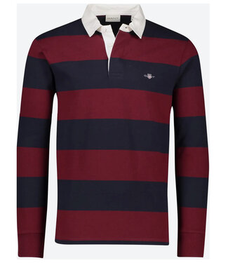 Gant donkerblauw bordeaux rood heren streep rugby shirt sweater