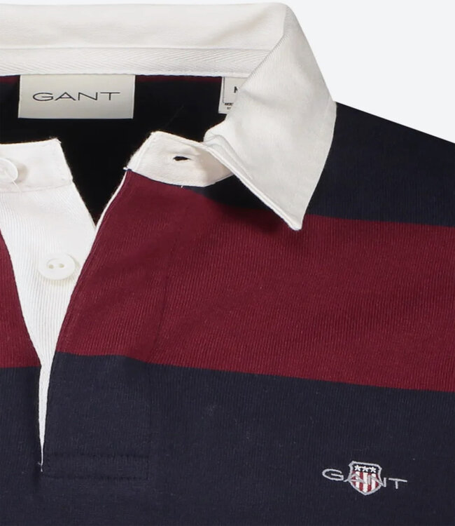 Gant donkerblauw bordeaux rood heren streep rugby shirt sweater