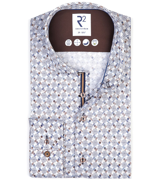 122.WSP.061 overhemd speciale grafische print wit bruin blauw