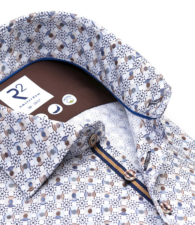 122.WSP.061 overhemd speciale grafische print wit bruin blauw