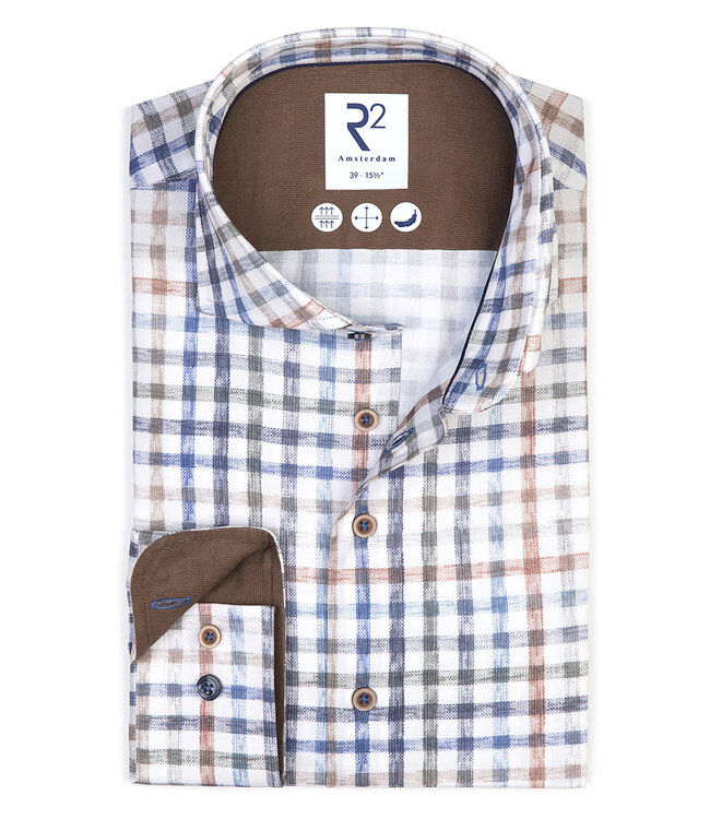 122.WSP.102 overhemd gekleurde geprinte ruit groen blauw brique