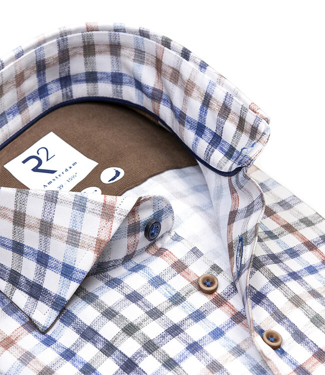 122.WSP.102 overhemd gekleurde geprinte ruit groen blauw brique