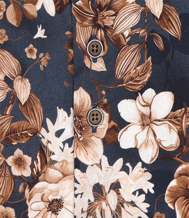 speciale donkerblauw bruin grote bloemenprint